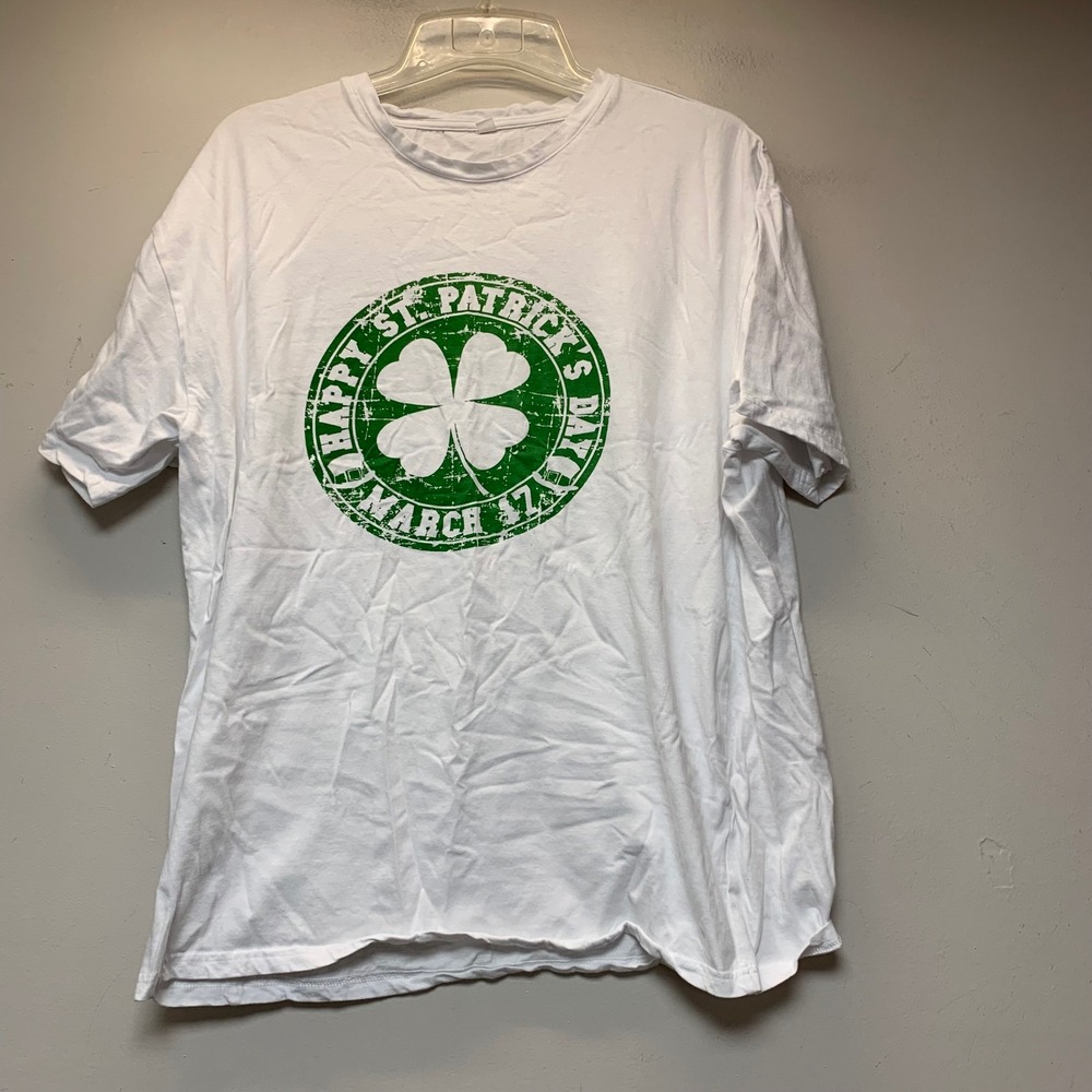 Unbranded Graphic Tee Mens XL White Excellent St Patricks Day Shamrock Shirt